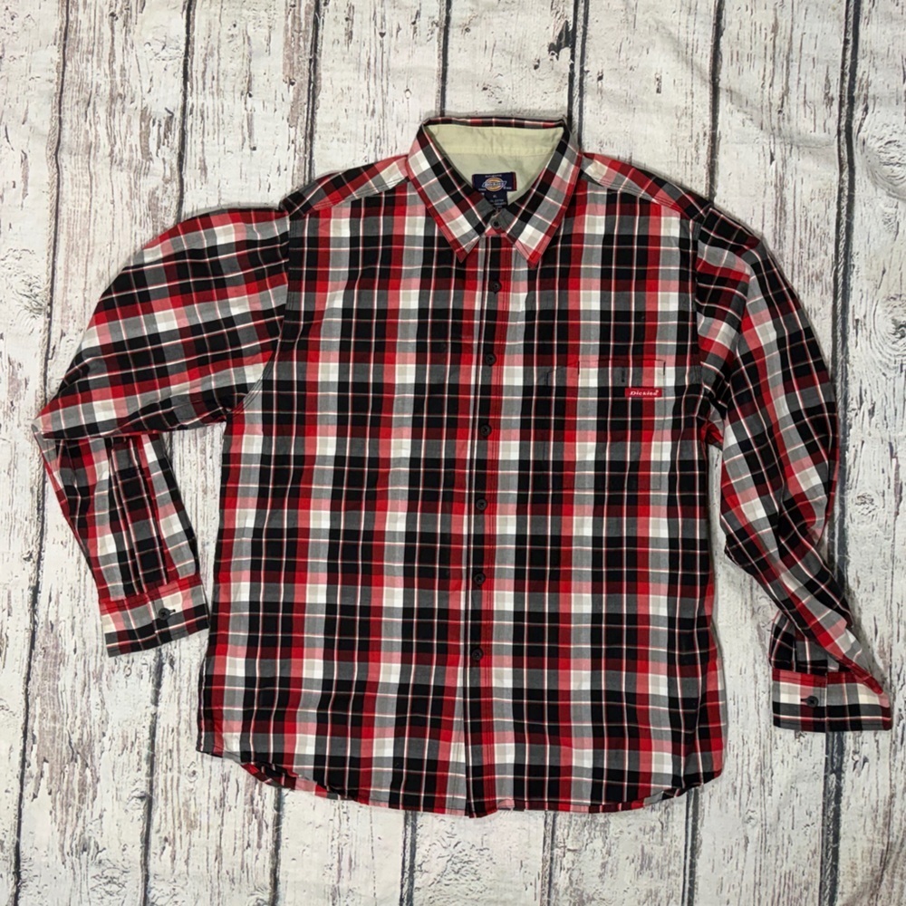 Dickies Red Workwear Construction Long Sleeve Mens Plaid Long Sleeve Shirt